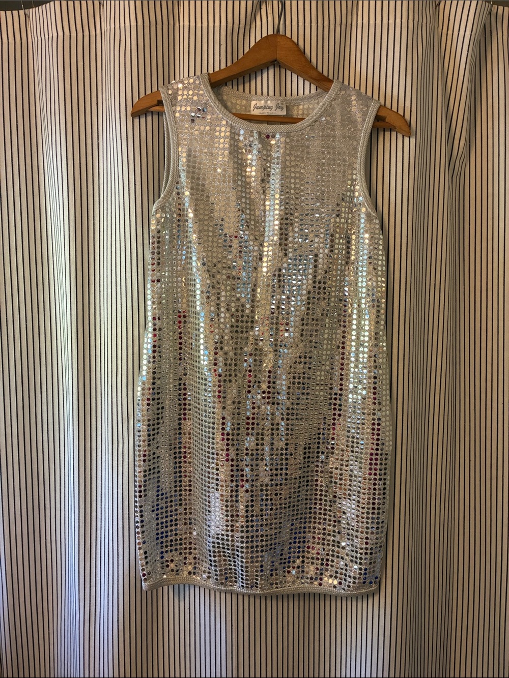 Vintage Jumping Beans Silver Sequin Sleeveless Shift Dress